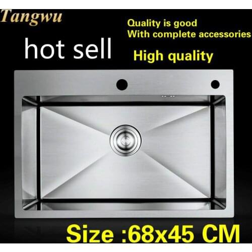 Free shipping Household multifunction kitchen manual sink single trough high quality 304 stainless steel hot sell 680x450 MM