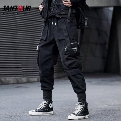 Jantour Men Pantalon Cargo Ribbons Streetwear 2020 Autumn Winter Joggers Pants Black Army Green Fashions Big Pockets Trousers