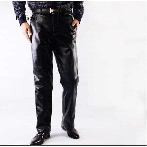Faux Leather Pants Men Fashion Casual Plus Size 29-42 Motorcycle Trousers Men PU Leather Pants Black Straight High Quality