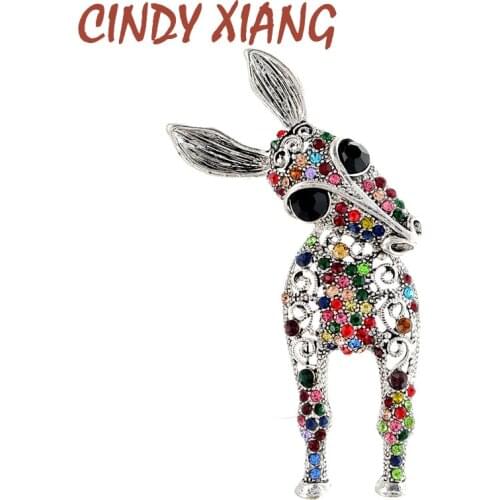 CINDY XIANG 2 Color Choose Rhinestone Donkey Brooches Women And Men Fashion Unisex Animal Pin Funny Cute Big Cartoon Kid Gifts