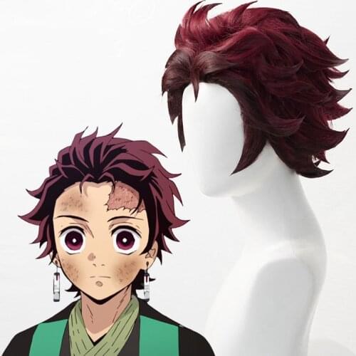 Demon Slayer: Kimetsu No Yaiba Tanjiro Kamado Short Chestnut Brown Heat Resistant Hair Cosplay Costume Hair