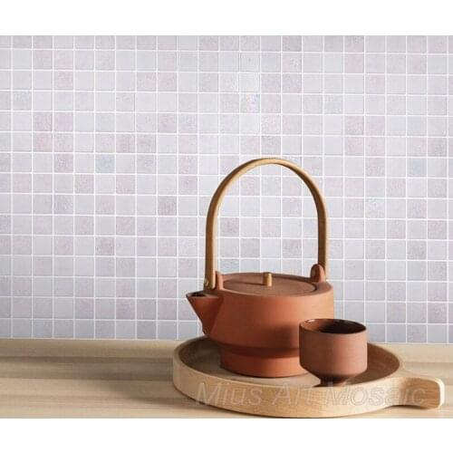 Cheap factory price pure white mix iridescent white glass mosaic tile DIY wallpaper for shower room bathroom deco