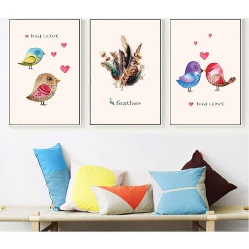 Gohipang Modern Nordic Style Cute and Lovely Animal Restaurant Living Room Childrens Room Paintings Bird Feather Decor Pictures