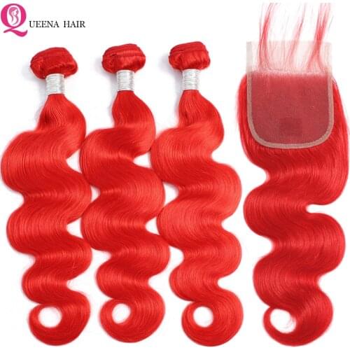 Indian Red Bundles With Closure Body Wave Colored bundles with closure Vivid Red Human Hair 3 Bundles With Closure Remy Hair