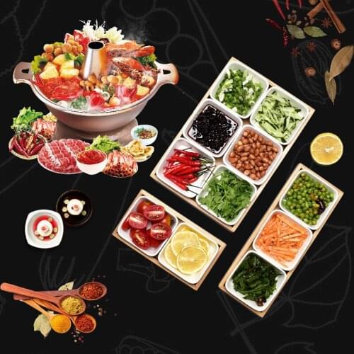Ceramic Plate Sauce Dish Bamboo Dish Food Tray Snack Box Side Sukiyaki Seasoning Tray Platos Condiment Salad Snacks Platter 1set