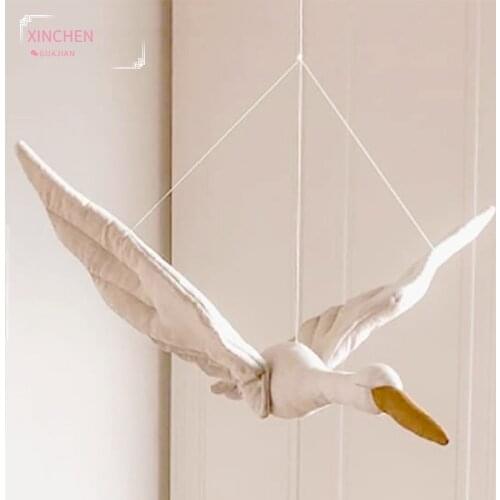 Creative Wall Hanging Swan Plush Stuffed Doll Fabric Family Bedroom Nursery Room Decor Hanging Ornaments Baby Soothing Pillow