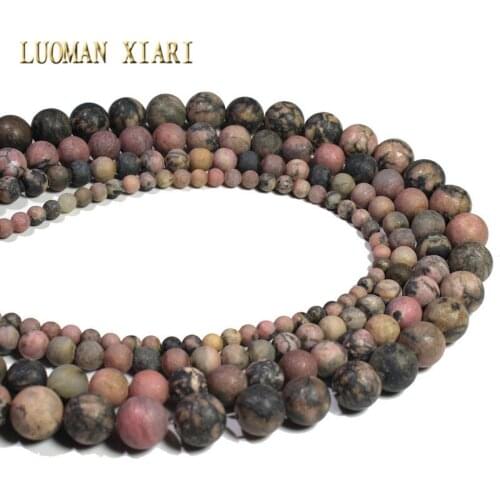 Wholesale Dull Polish Black Lace Rhodochrosite Natural Stone Round Beads For Jewelry Making DIY Bracelet Necklace 4/6/8/10 mm