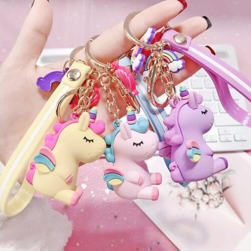 Cute Unicorn Keychain Silicone Horse rainbow Shell Keyring Car Key Backpack Pendant Trinket Women Girl Gift Jewelry Key Chain