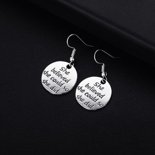 Trendy Vintage Round Shape with Word Dangle Earrings for Women Girl Retro Drop Earrings Cute Small Object Earring Jewelry Bijoux