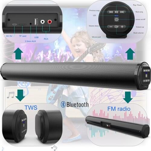 20W Powerful Portable TV Sound Bar Wired and Wireless Bluetooth Home Surround SoundBar for PC Theater TV PC Outdoor Speakers