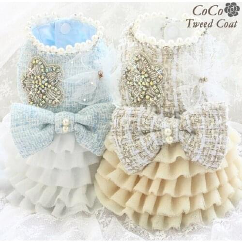 Free Shipping Handmade Tweed Ch** Style Dog Clothes Classic Gem Camellia Pet Princess Dresses Cats Outfit Yorkie Poodle Maltese