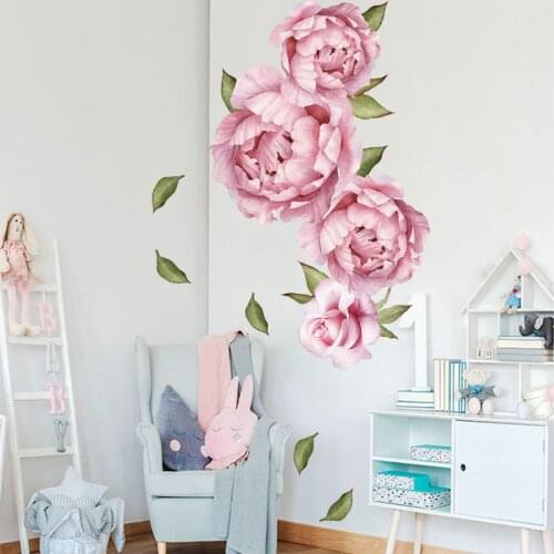 Peony Rose Flowers Wall Sticker Art Nursery Decals Kids Room Home Decor Gift Accessories Home Bedroom Chinese Style Wallpaper