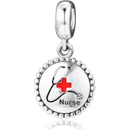 Nurse Dangle Charms Fits Pandora Bracelet 925 Sterling Silver Mixed Enamel Metal Beads Women DIY Jewelry Making kralen