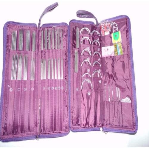 104pcs Stainless Steel Straight Needle Circular Ring Needles Knitting Needles Crochet Hook Weave Set with Bag Sewing Needle Kits