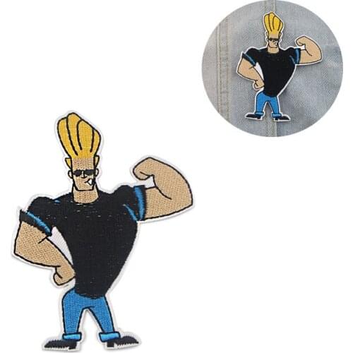 R979 1pcs Cartoon Strong Man Johnny Sticker Clothing Applications Patches On Clothes Iron Embroidered Patch For Backpack Badge