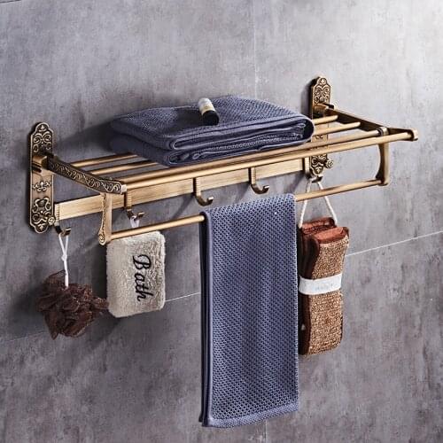 Fold white gold bath towel rack Active bath bathroom holder Antique Double towel shelf Black/White towel rack
