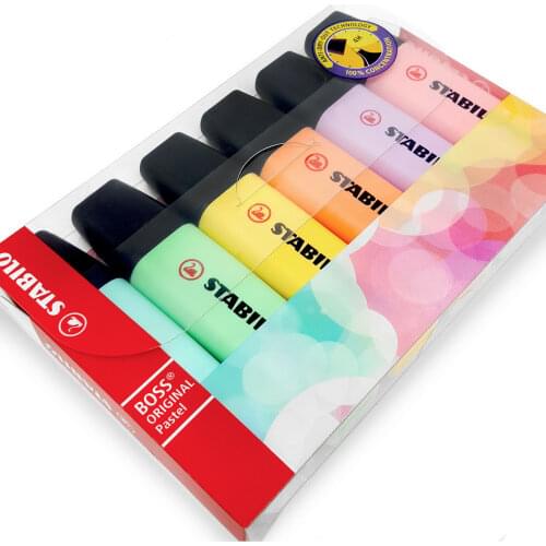 STABILO Boss New Pastel Highlighters Assorted 6 Colors Set Chisel Tip Marker Pen Stationery 6 Collet
