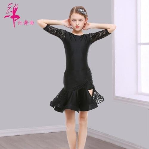 Girls Performance Dancing Dress Girls' Grade Dance Costumes Short Sleeve Latin Dress Latin Dance Competition Costume D-0716