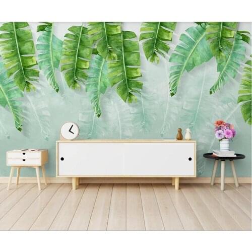 XUE SU Customized large mural / wallpaper / simple and small fresh green banana leaf watercolor style background wall