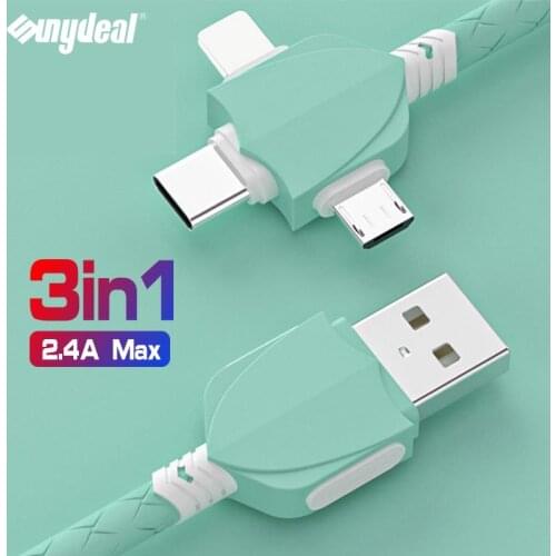 3 in 1 USB Charging Cable for iPhone 12 11 Pro 6 7 8 X XS Micro USB Type C Cable For Huawei Xiaomi 3in1 2in1 Phone Charger Wire