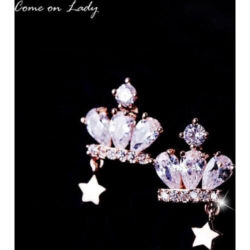 Come on lady Silver-Needle Set In AAA Zircon Crown Star Stud Earrings For Women Exquisite Jewelry Er319
