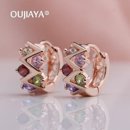 OUJIAYA Hot Sale 585 Rose Gold Hollow Earrings For Women Party Fashion Jewelry lightning Round Natural Zircon Drop Earrings A209