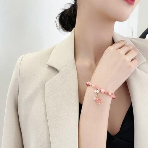 Strawberry Crystal Women Bracelets On Hand Chain Bangles Jewelry Girls Aesthetic Korean Fashion Female Popular Now New 2021
