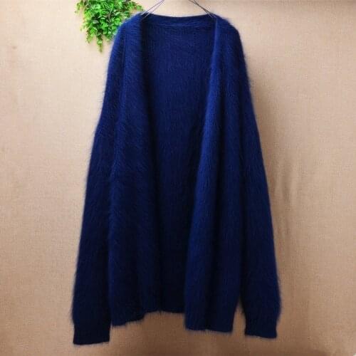 Top mujer women medium-long Casual loose Plus Size Mink cashmere hand knitted cardigan sweater coat jacket mantle winter spring