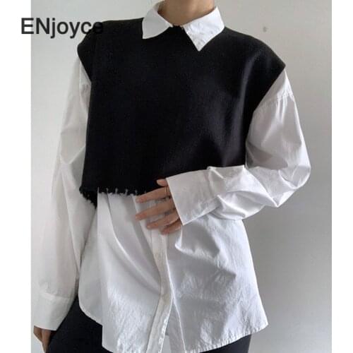 Women Spring Autumn Vintage Black Knitted Vest Korean Fashion Sleeveless Stretchy Jacket Female Sweater Chic Cropped Tops