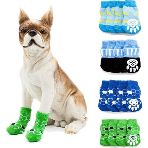 4pcs/set Winter Pet dog Cute Non-skid Knitted Cotton Socks Thick Warm Paw Protector Dog Socks For Small And Medium Dogs