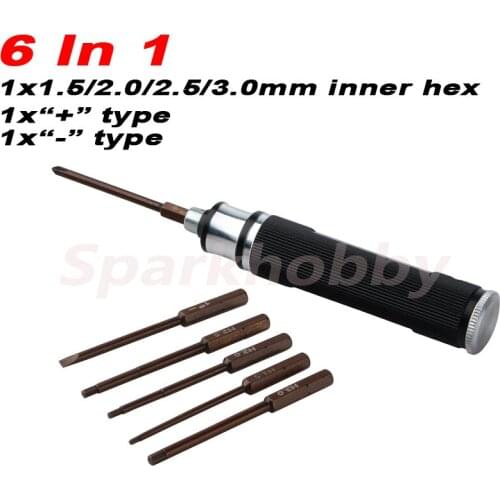 1PC Sparkhobby 6 In 1 Inner Hex Screw Driver Tools 1.5/2.0/2.5/3.0mm/+/- Type Inner Hexagon High Quality RC Screwdriver Accs