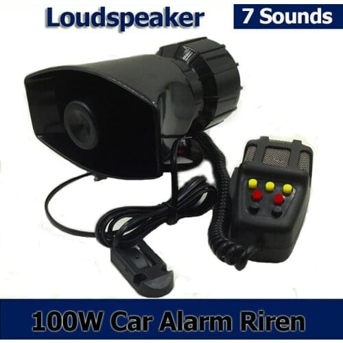 100W 7 Sound Car Electronic Warning Siren Motorcycle Alarm Police Firemen Ambulance Loudspeaker With MIC Police Siren