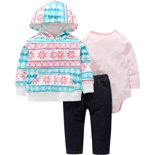 2019 baby boy girl outfit geometric hooded coat+pink rompers+pants autumn winter clothes newborn clothing set new born suit
