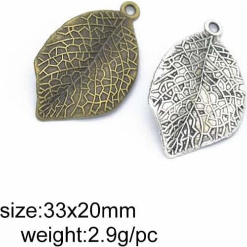 35pcs 33*20mm Vintage Tibetan Silver/Bronze Alloy Leaf Charms Pendant Fit For DIY Bracelet Necklace