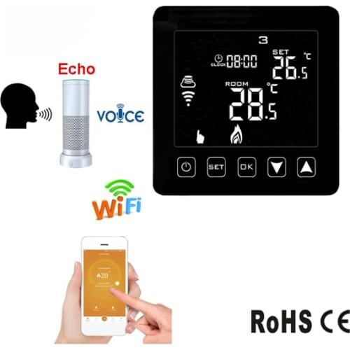 Alexa Echo Speaker Control HY08WE-2 16A Black App WIFI Thermostat For Infrared Heater Electric Carbon Floor Heating Film