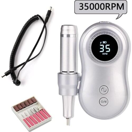 Portable Rechargeable Nail Drill Machine 35000 RPM With Full LCD Display Electric Manicure machine Nail Art Tools Salon Tools