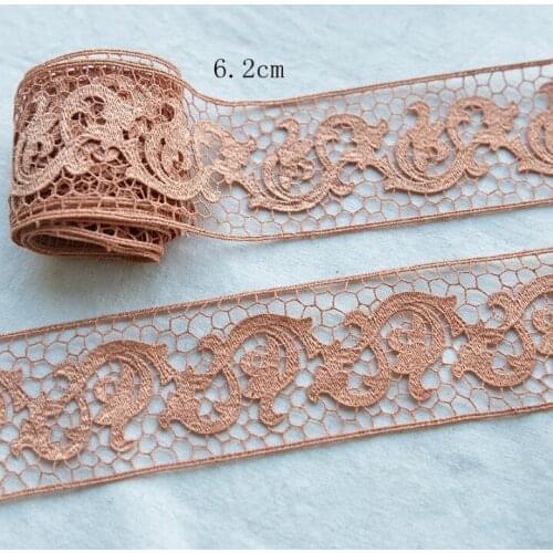 Free Shipping 3 Meters 6.2cm Width Luxury Brown Water Soluble Lace Fabrics Trim for Evening Dress Hair Accessories