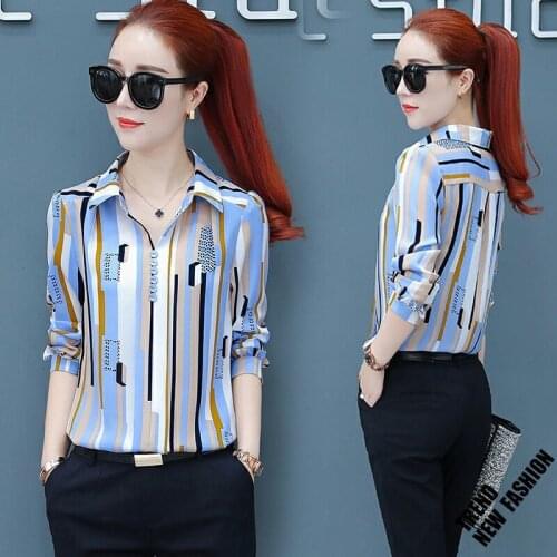 Blouse Women Autumn Shirt Womens Long-Sleeved Autumn Clothing Womens Top Polo Shirt Striped Shirt Blusas Mujer De Moda