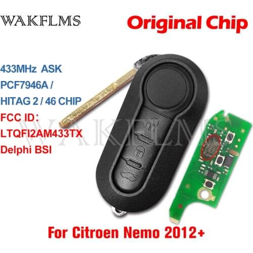 Remote Car Key Fob 433MHz For Citroen Nemo 2012 2013 2014 2015 2016 2017 2018 2019 Delphi BSI LTQFI2AM433TX