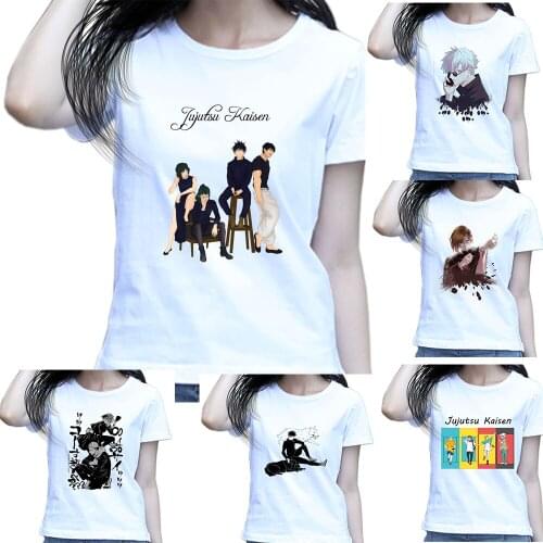 T Shirt Women Girl Japan Anime Jujutsu Kaisen Satoru Gojo Cartoon Manga Nobara Kugisaki Yuji Itadori Megumi Fushiguro Kawaii Tee