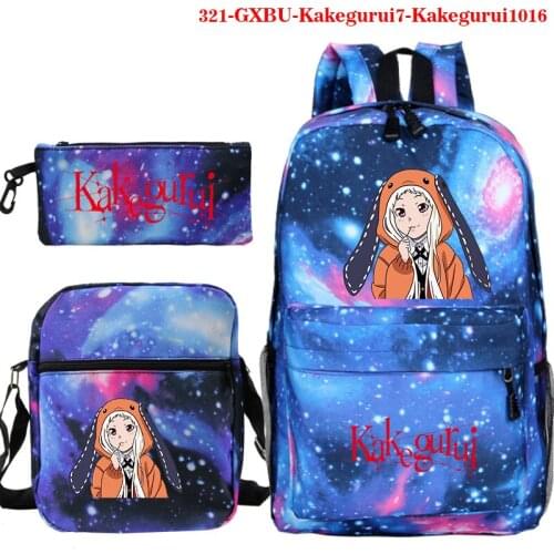Kakegurui 3pcs Sets Backpack Students 3D Printed School Bag Bookbag Unisex Casual Travel bags Shoulder Bag Mochilas