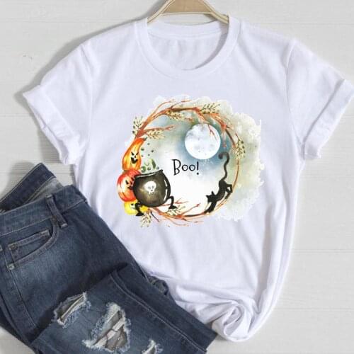 Kawaii T Female Tee Top Print T-Shirt Women Thanksgiving Watercolor Trend Style Halloween Autumn Fall Graphic Clothing Tshirt