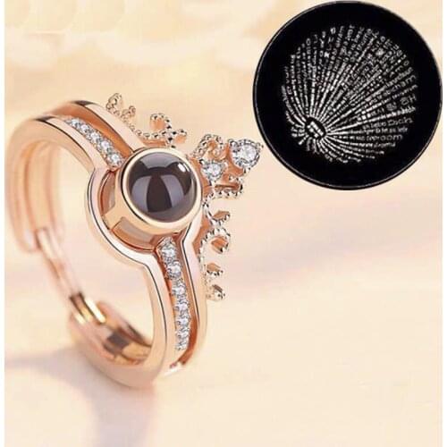 100 language crown ring two-in-one combination couple I love you projection ring female