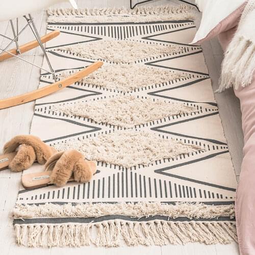Morocco Cotton Hand Woven Printed Area Rugs Tufted Tassels with Anti Skid Pad Throw Rug Machine Washable Bath Mat,Doormat Carpet