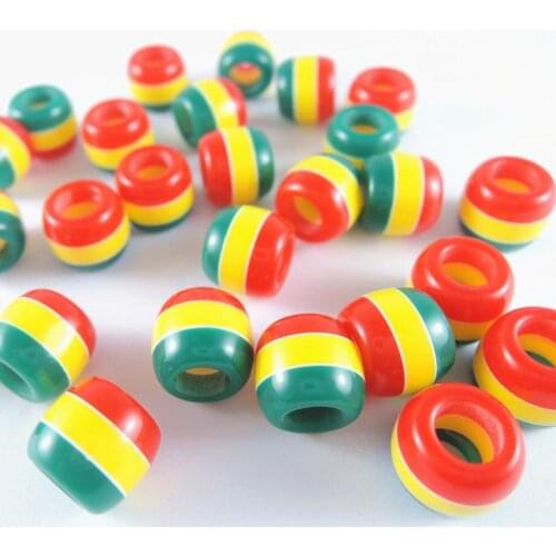 10*12mm 5mm hole Rasta style Red yellow green Large hole Round stripe Resin Ball DIY Beads For Making Necklace Bracelets Beads