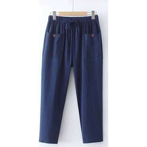 Plus Size Pants Natural Cotton And Linen Fabric High Waist Summer Leggings Comfortable Summer Leggings Thin Trousers Wear Summer