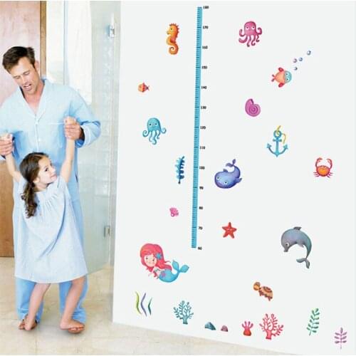 Cartoon Undersea Mermaid Height Measure Wall Sticker For Kids Rooms Growth Chart Nursery Room Decor Wall Art Decals Wallpapers