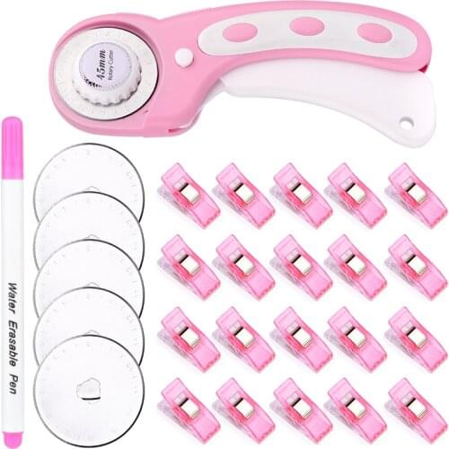 MIUSIE 45mm Rotary Cutter Set with Replacement Blades Quilting Sewing Clips Sewing Marker Pen for Sewing Fabric Leather Cutting