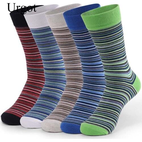 Urgot 5 Pairs Large Big Size EUR 46,47,48 Long Tube Striped Mens Socks Cotton Four Seasons Sports Anti-Friction Tide Sock Meias