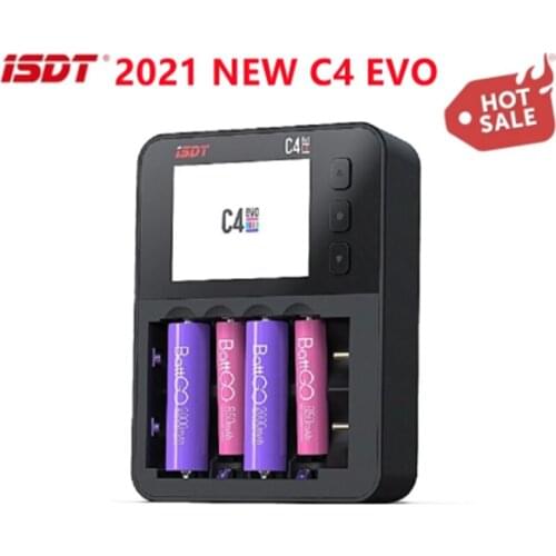 2021 New ISDT C4 EVO Smart Battery Charger Type-C QC3.0 Output for AA AAA Li-ion Battery IPS Display Screen and Fire Prevention